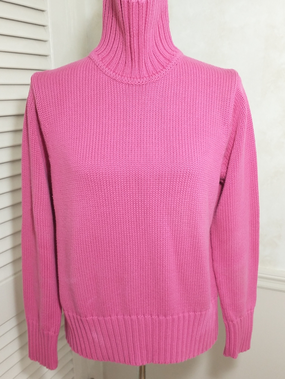 L.L.Bean Vintage Chunky Relaxed Fit Ribbed Turtleneck,Pink, Size M, 100% Cotton